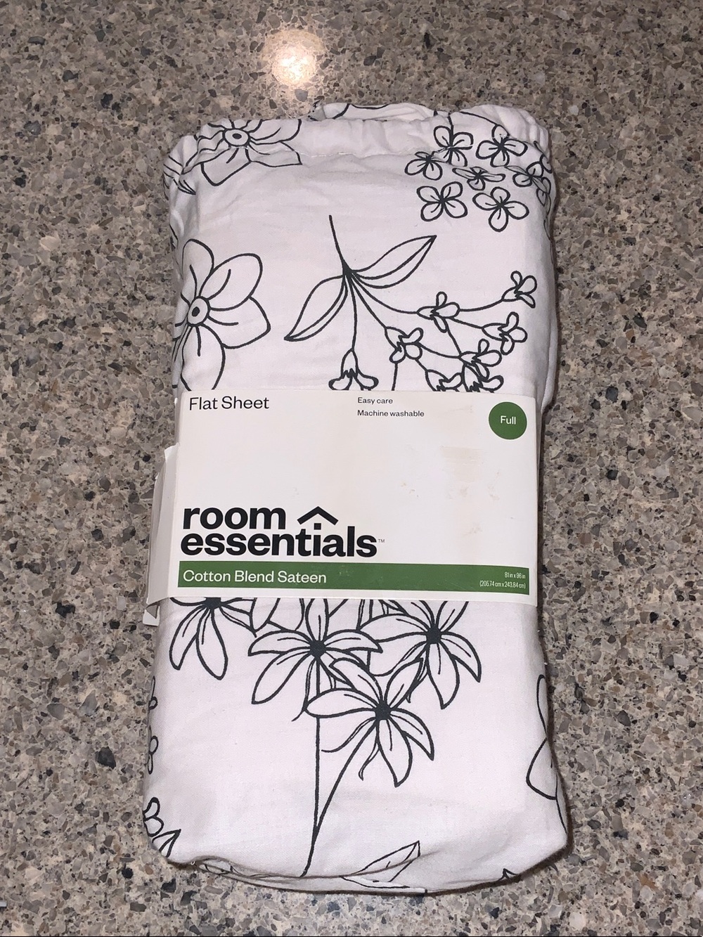 Full Size  Flat Sheet Room Essentials White Sheet with Black Floral Outline